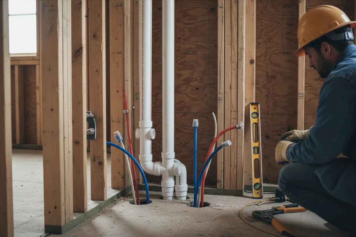 Drain and supply rough-in during Leak Detection in Dover Afb