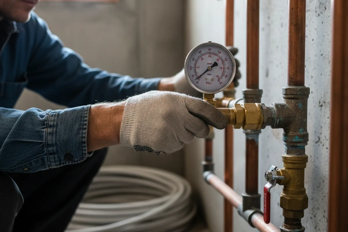 Pressure testing a repaired line during Water Line Repair in Dover Afb